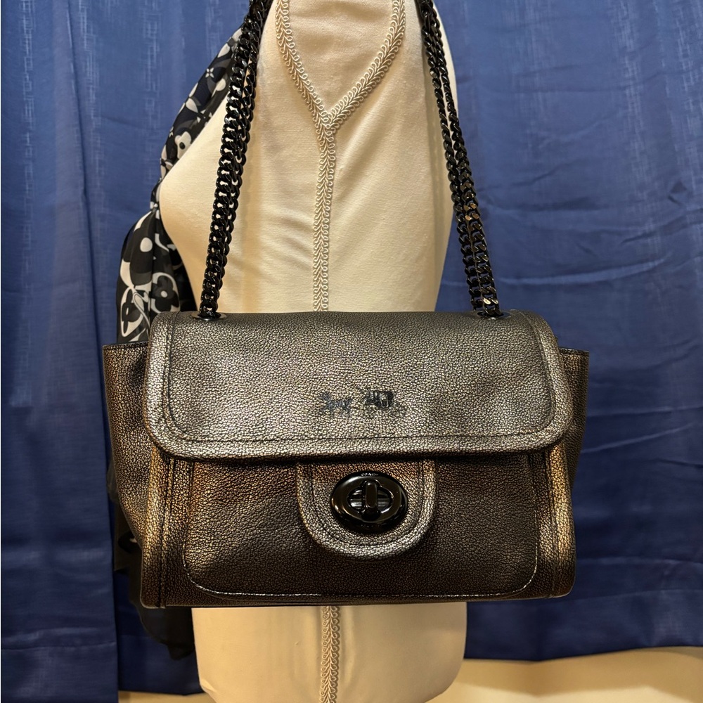 Coach Ranger Flap Crossbody Metallic Leather Women's Bag EUC